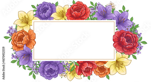 Vibrant floral frame with blank space for custom messages, invitations, and greetings