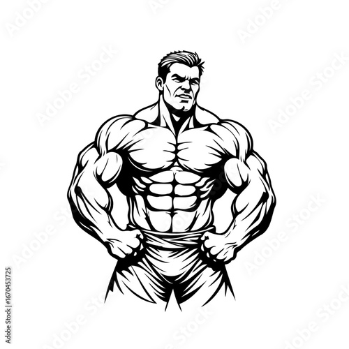 Detailed muscular physique portrait of a bodybuilder expressing determination and strength in an