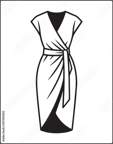 Modern and beautiful dress line art vector illustration for adults coloring page for fashion designer