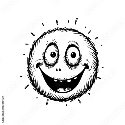 Doodle sketch of a fluffy smiley face radiating happiness illustration showcasing cartoon