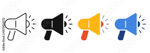 Megaphone simple icon set. Loudspeaker line and flat icons. vector