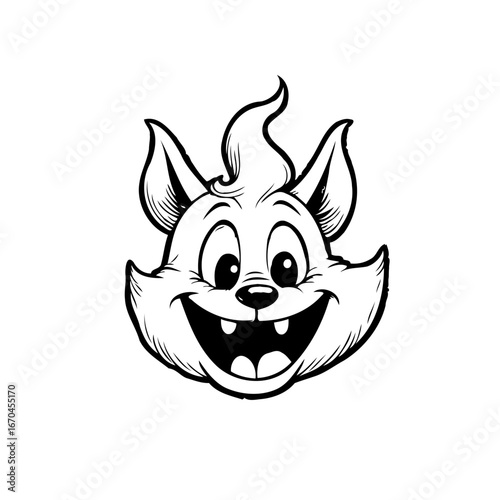 Enigmatic feline character with radiant crest and infectious grin embodying playful mischief and