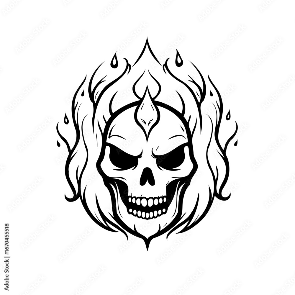Obraz premium Flaming skull icon illustration creating an edgy or dangerous symbol and rebellious artwork