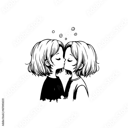 Intimate moment between kindred spirits sharing affection and closeness depicted in delicate