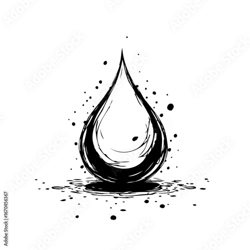 Intricate droplet illustration showcases fluid dynamics and artistic expression with dark ink