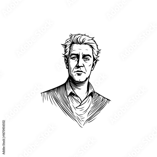 Intricate monochrome portrait of a mature man capturing the essence of experience and