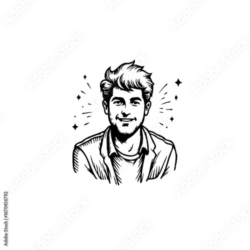 Modern portrait of a confident young man radiating positive vibes with optimistic expression