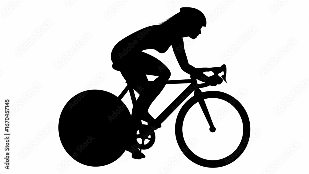 Fototapeta premium Silhouette of a cyclist wearing a helmet riding a bicycle with large wheels on a white background image