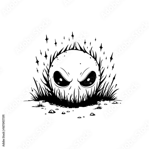 Mystical creature with enigmatic gaze rendered in stark monochromatic drawing invoking a sense of