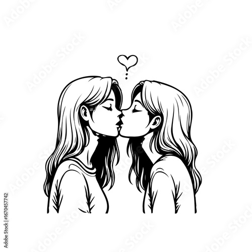 Passionate connection displayed through an artistic illustration of two women expressing affection