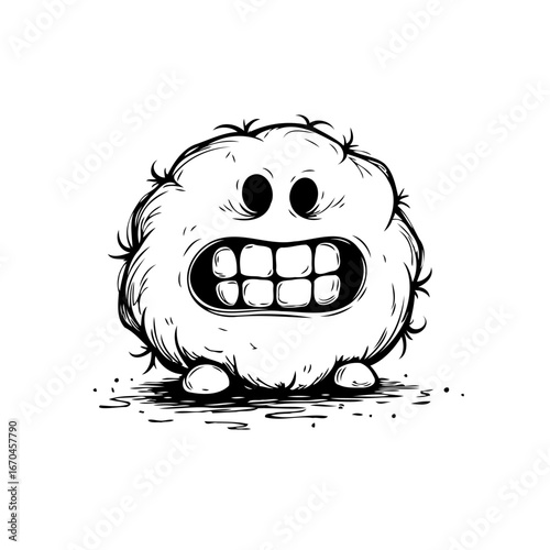 Playful furry monster character artwork with a cartoonish appearance and a mischievous toothy grin