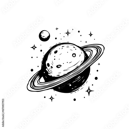 Saturn's elegant rings orbit a celestial dance, amidst shining stars adding a cosmic charm and