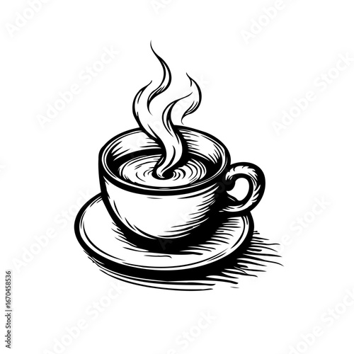 Steaming aromatic brew elegantly sketched for a cozy and inviting coffee time experience a