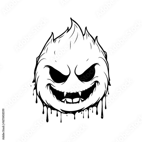 Stylized angry character illustration with sharp features and dripping effect shows dynamic