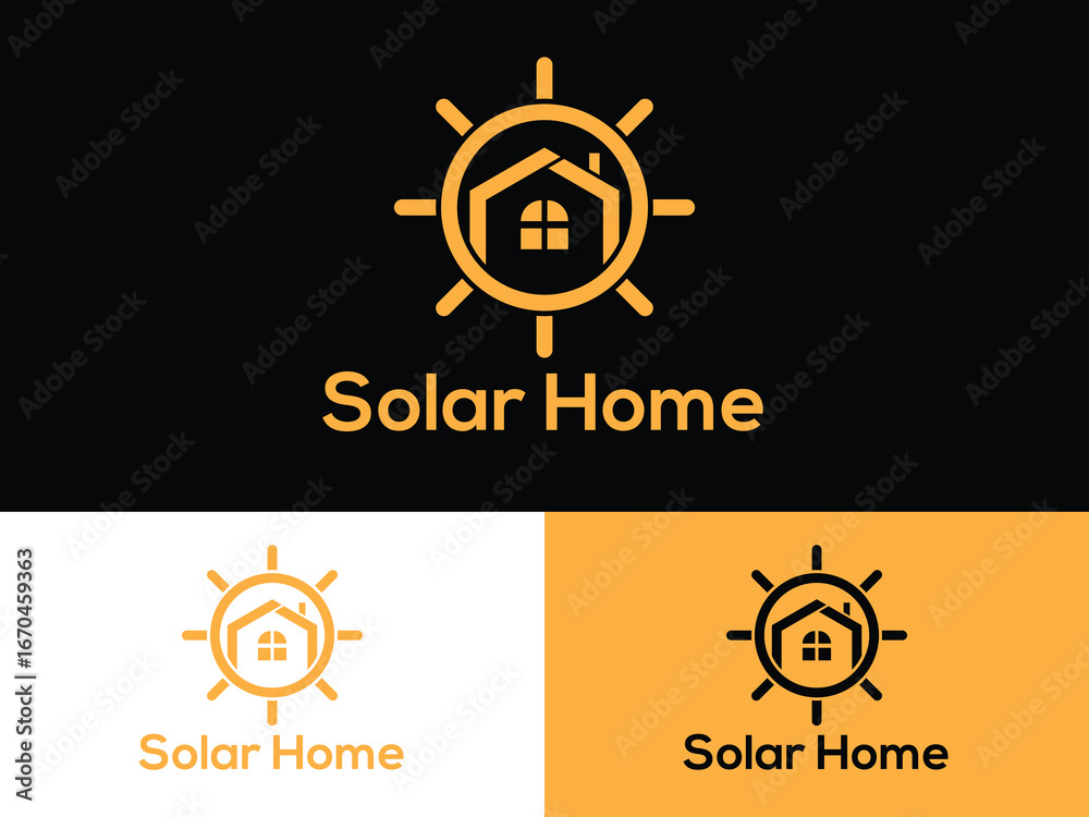 Naklejka premium Solar Home Logo Design, Renewable Energy, Green House, Eco-Friendly Power Icon