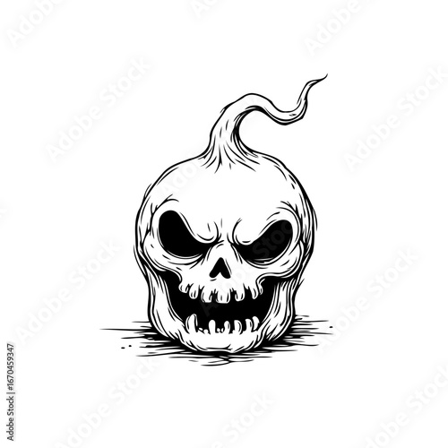 Stylized spooky skull with spectral trail illustration perfect for mysterious eerie concepts and