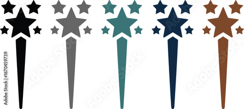 Colorful star wands illustrations on white background