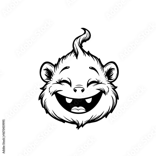 Whimsical cartoon character with an endearing grin and playful curl brings joy and