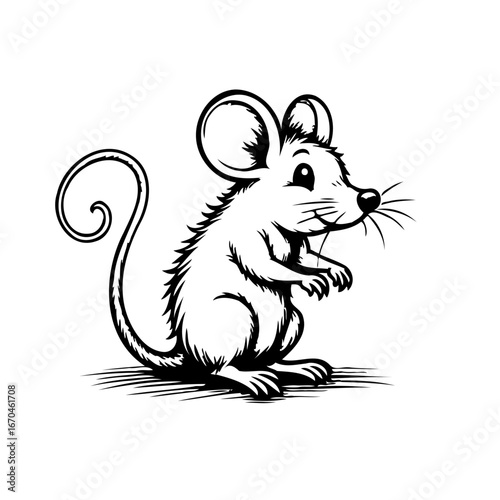 Whimsical mouse illustration, delightful cartoon rodent image with intricately detailed line work,