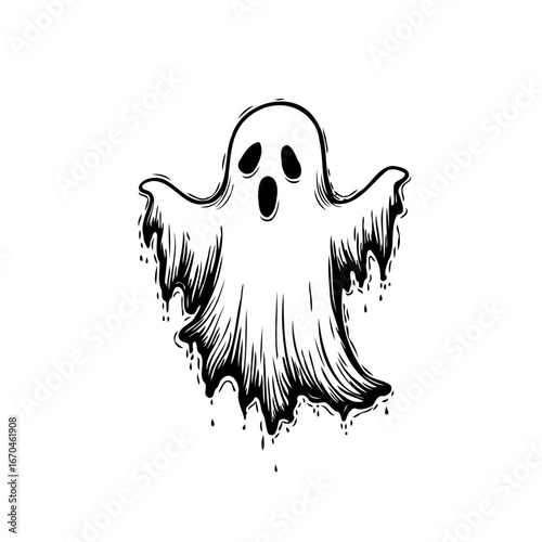 Whimsical spectral apparition isolated against white canvas suitable for seasonal decor and