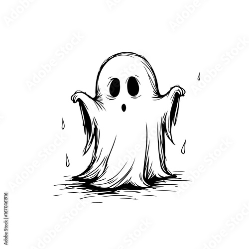 Whimsical spectral entity illustration capturing ghostly charm and minimalist art with eerie