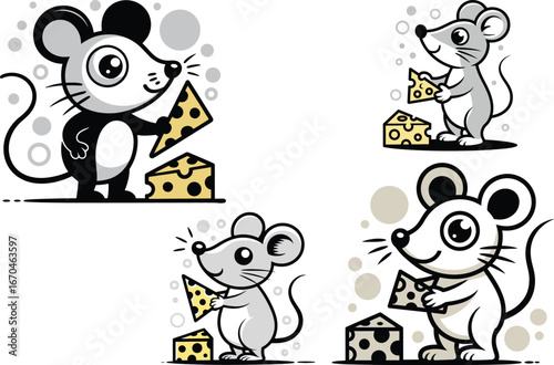 Cute Cartoon Mice Eating Cheese Illustrations  Clipart