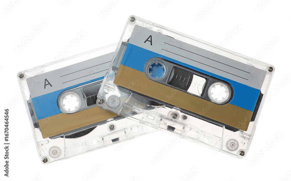 Fototapeta premium Audio cassettes with blank labels isolated on white