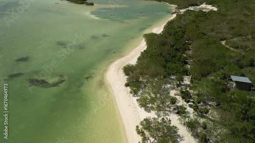 Wallpaper Mural Drone footage of Los Cocos Beach, calm waves, green ocean, and palm shoreline. Perfect for travel films Torontodigital.ca