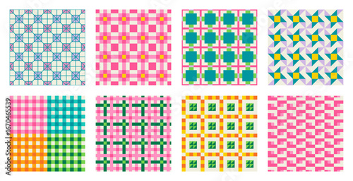 Set of Essential geometric printable seamless pattern with abstract Minimal elegant line form stroke shapes in vibrant colors. Modern simple background in minimalist mid century style vector wall art