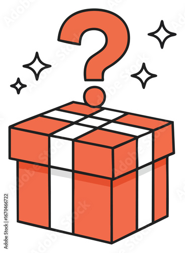 Mystery Gift Box with Question Mark and Sparkles Promotion