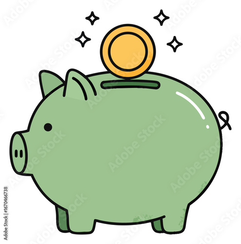 Cute green piggy bank saving money for financial future and growth