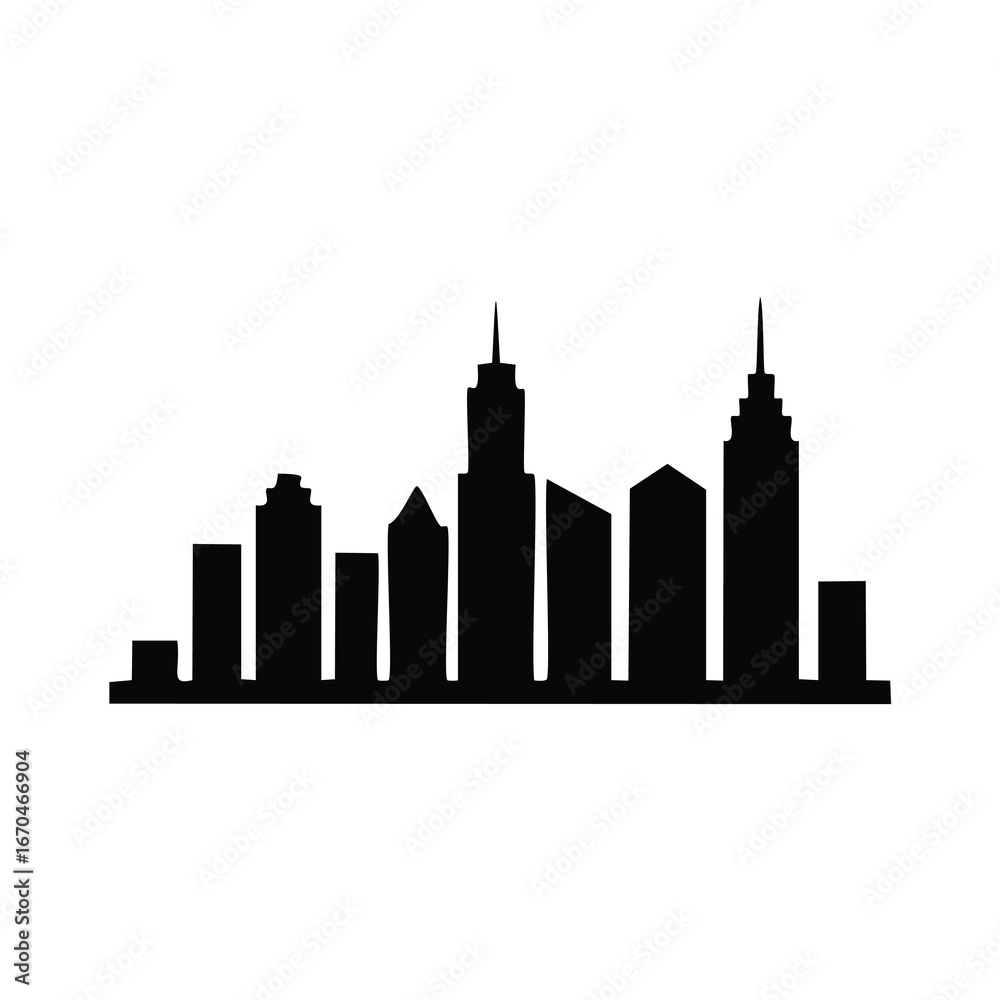 Naklejka premium Black silhouette of a city skyline with varied building heights buildings architecture