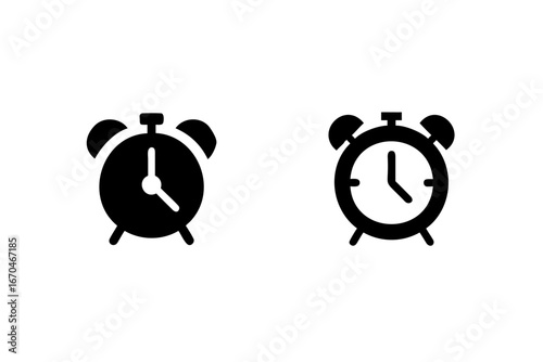Two alarm clock icons one solid one outline time wake