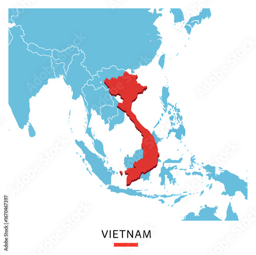 Vietnam map highlighted on Southeast Asia continent vector illustration