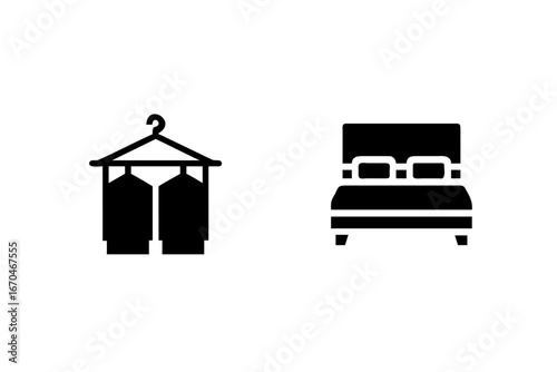 Icons clothes hanger bed with pillows clothing