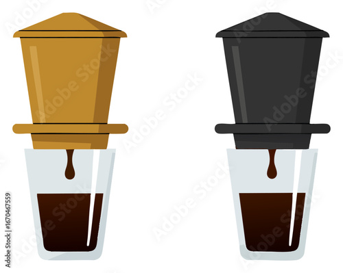 Traditional Vietnamese Phin coffee dripper brewing strong coffee
