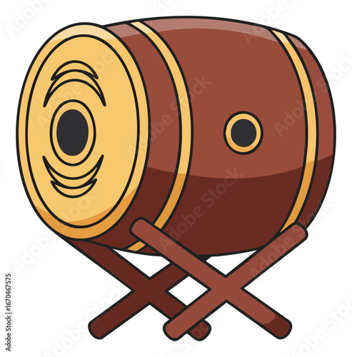 Traditional Vietnamese Drum on Stand Vector Illustration