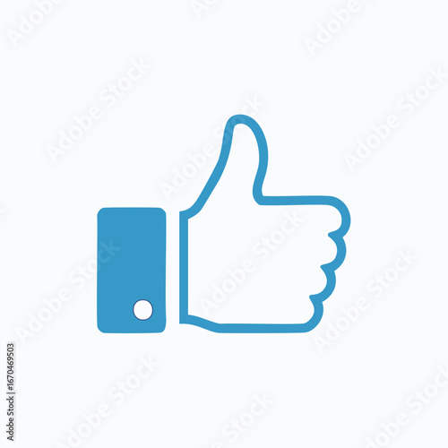 Blue thumb up icon with white background symbol