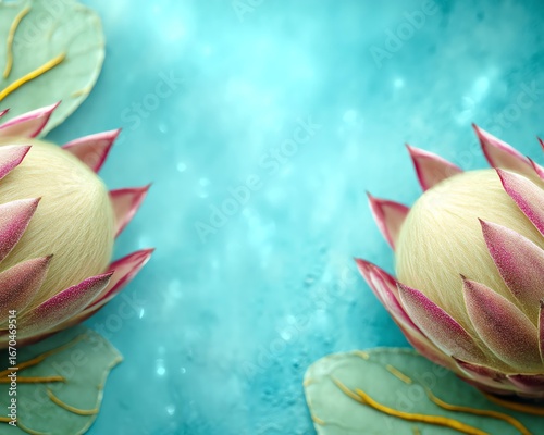 Beautiful pink lotus flowers on a tranquil water surface.