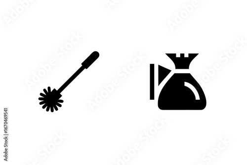 Silhouette icons toilet brush trash bag cleaning sanitation