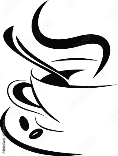 Elegant Coffee Cup Silhouette with Steam and Spoon