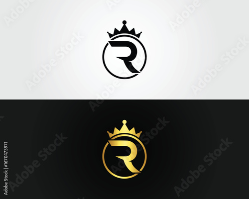 Majestic crowned letter R monogram logo design vector template