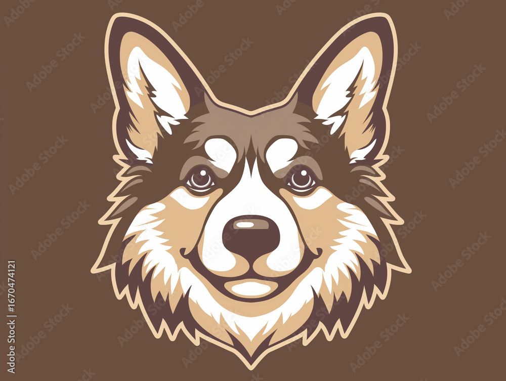 Naklejka premium Dog Face Illustration Cute Pet with Brown Fur and Smiling Expression