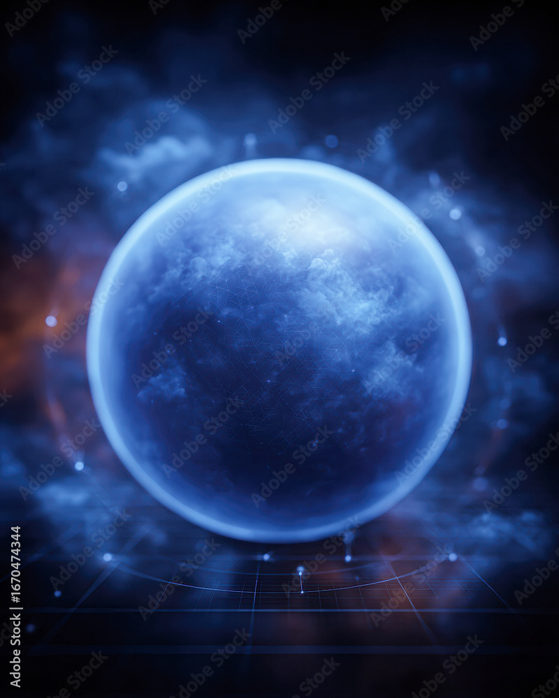 Fototapeta premium An ethereal glowing sphere surrounded by swirling mist, evoking a sense of mystery and otherworldliness.