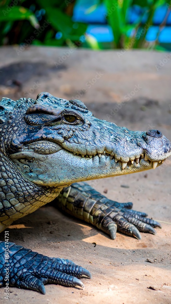 Obraz premium Close-up of a crocodile's head and body