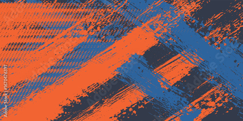 Abstract orange, black and blue background with grunge brush strokes. textures for poster and web banner design