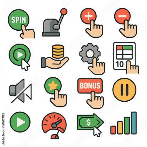 Colorful casino and gaming ui icons collection for mobile and web apps
