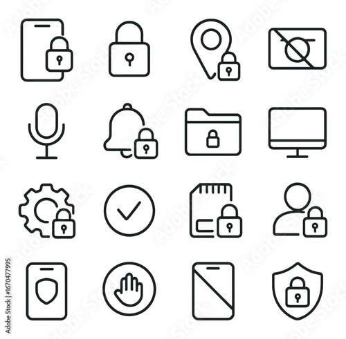 Security icons: lock, shield, privacy symbols for digital protection