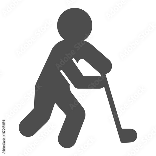 Athlete man with hokey stick solid icon, winter sport concept. Vector graphics. Hockey player, sportsman sign on white background, glyph style icon for mobile or web design.