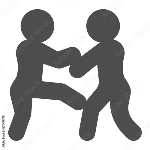 Wrestling athletes solid icon, fighting sport concept. Vector graphics. Two men in sparring fight, sportsmen sign on white background, glyph style icon for mobile or web design.